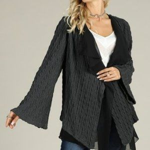 Suzanne Betro Charcoal Layered Front-Drape Open Cardigan - Size 2X